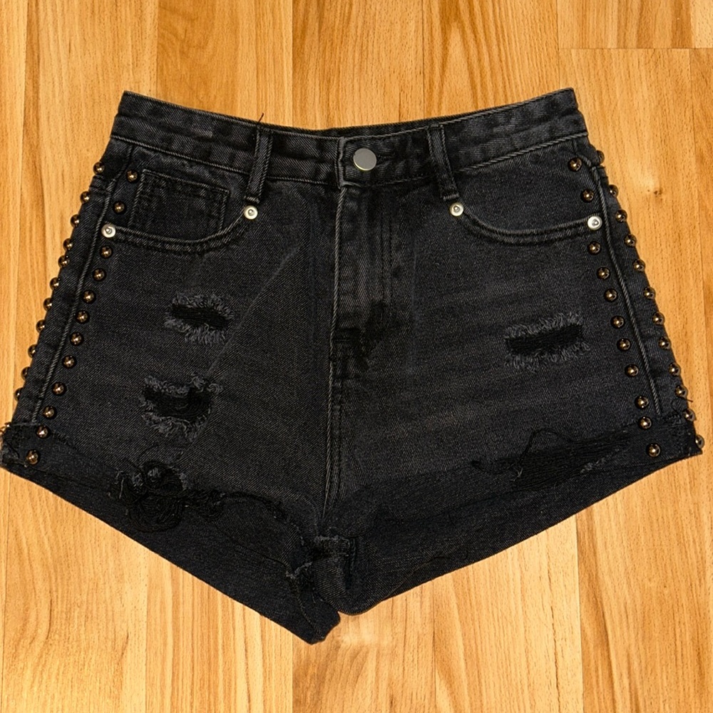 denim studded shorts